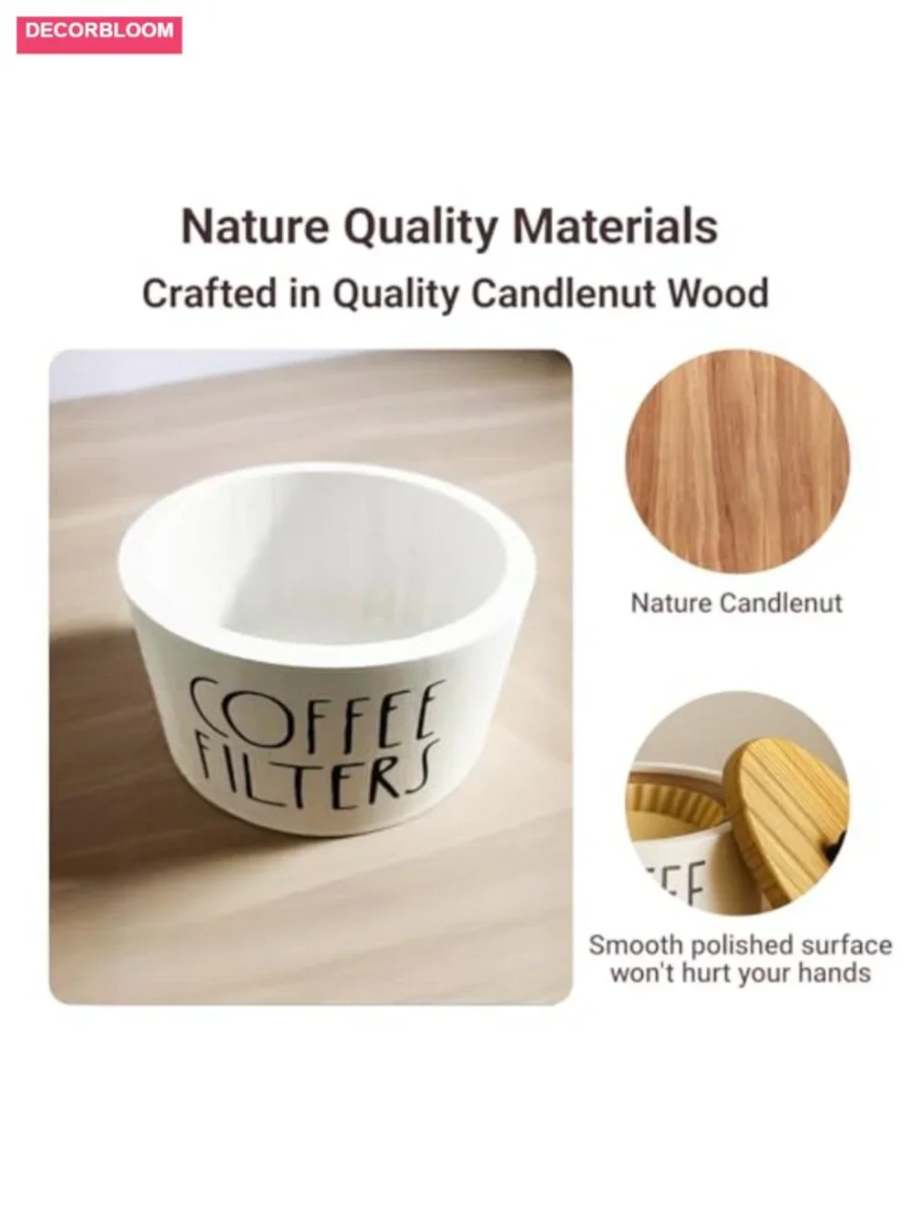 Solid Wood Coffee Filter Holder with Lid - Rustic Farmhouse Storage Basket for